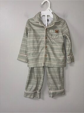 Mario Lopez Light Green Striped Fleece Pajama Set Boys 18 M